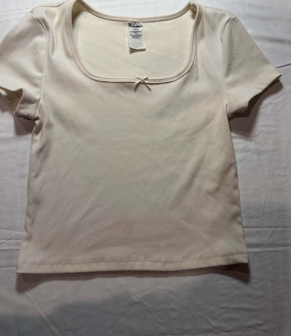 No Boundaries Ribbed Square Neck T-Shirt with Bow L (12-14)
